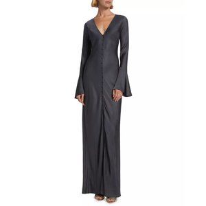 L'AGENCE | Dakota Satin Bell-Sleeve Dress | Dark Graphite